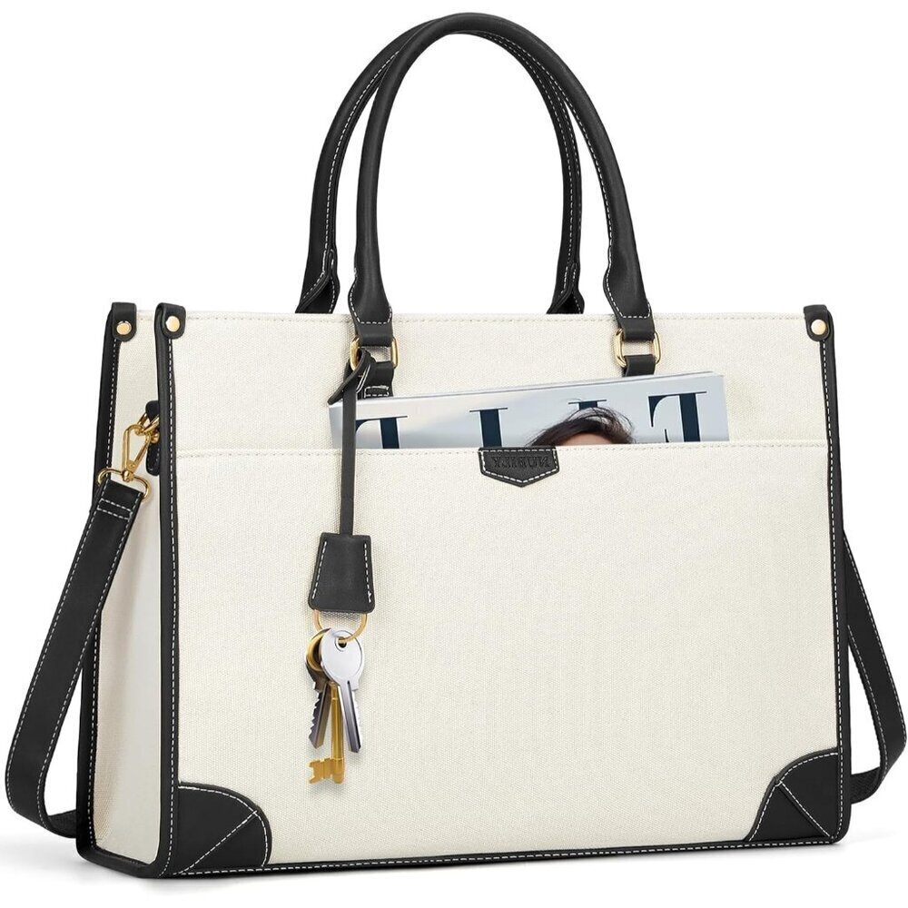 Laptop Bag for Women 15.6 Inch, Waterproof Canvas Work Tote Shoulder Bag
